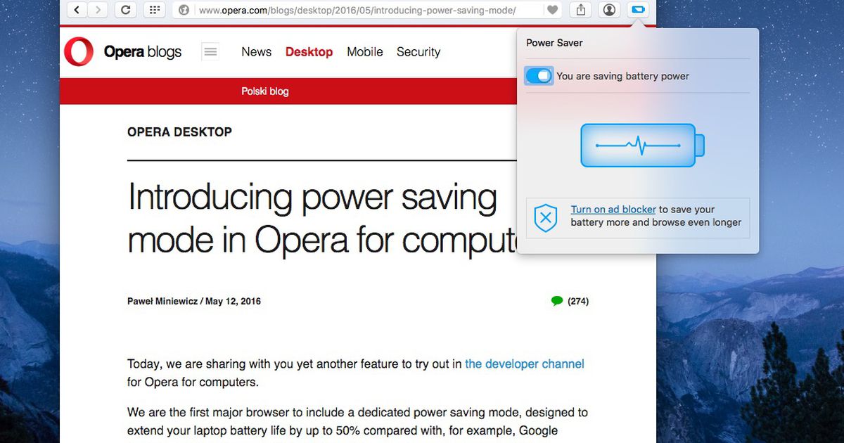 is opera or chrome better for mac battery life
